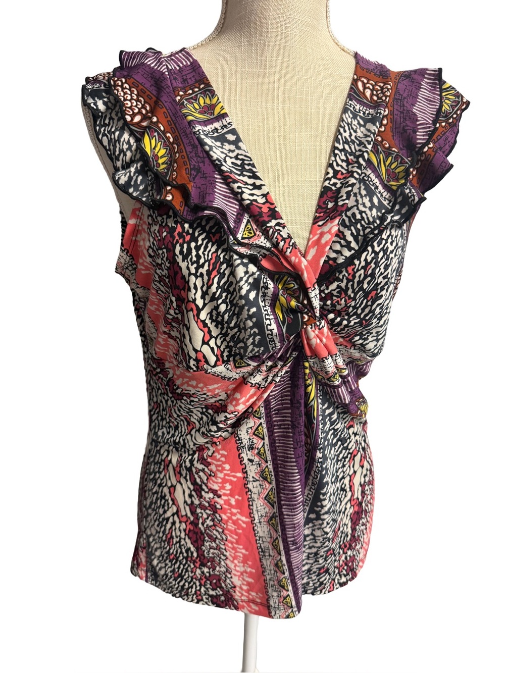 Susan Lawrence Pink & Purple Ruffle V-Neck Camisole